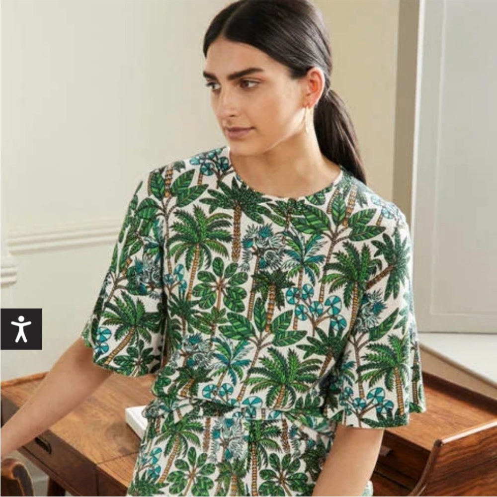 Boden NWT Cara knitted palm forest short sleeve shirt, size 2